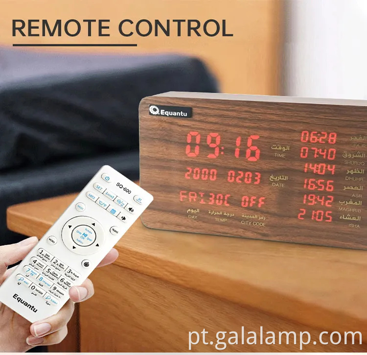 Equante Muslim Blue Tooth Conexão do despertador Hora de exibição de aprendizado Alto -falante de madeira SQ600 Presente de oração muçulmano